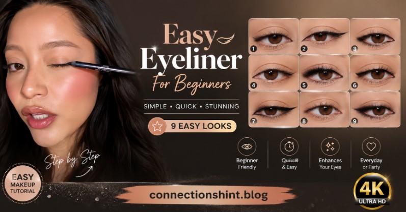 Eyeliner tutorial for beginners showing step-by-step eyeliner application