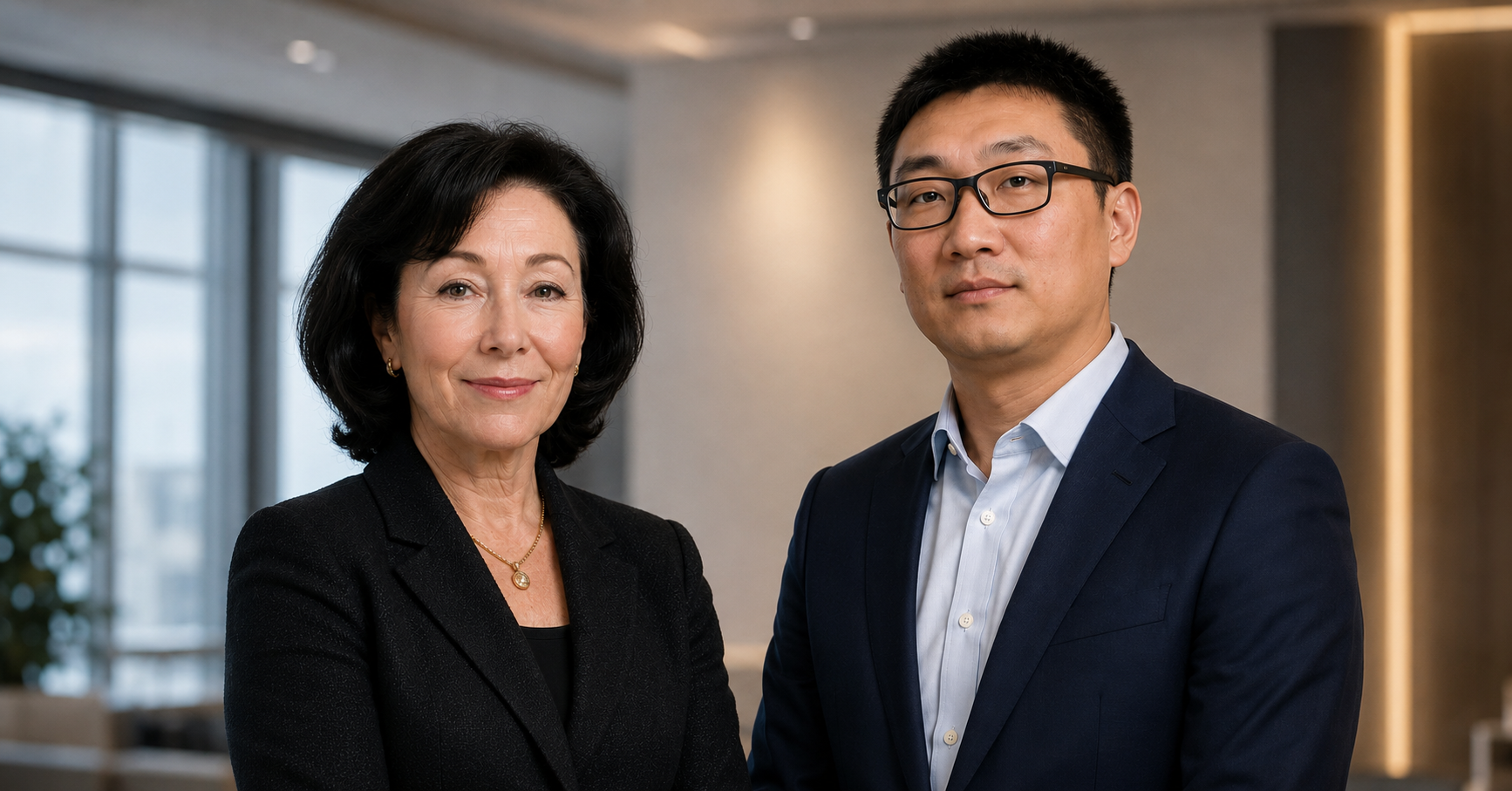 Split image comparing Oracle CEO Safra Catz and Pinduoduo founder Colin Huang