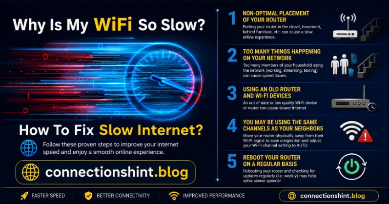 Diagram showing optimal home router placement for fast Wi-Fi signal coverage.